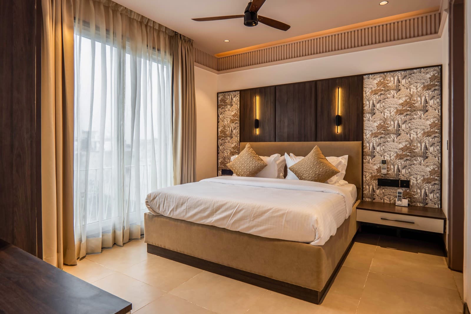 Bedroom with warm ambient lighting
